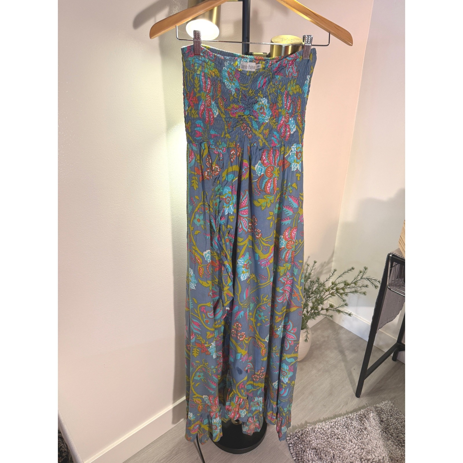 Anthropologie Tiare Hawaii Sleeveless Stretch Bust Blue Floral Packable Dress
